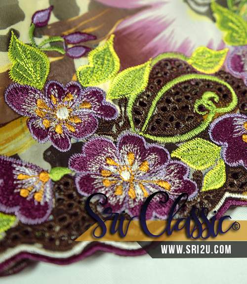 Sulam Baju Kurung Kedah Corak Bunga Penaga Lilin
