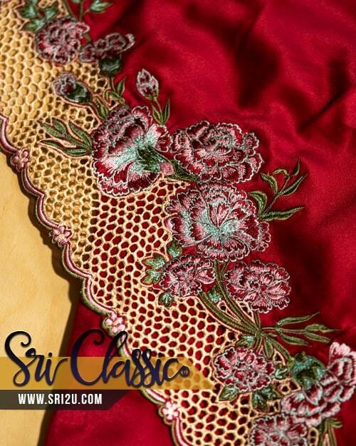 Tempahan Sulam Baju Kurung Pahang Motif Bunga Carnation Kerawang Sarang Tebuan