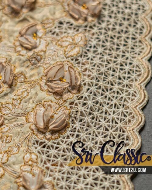 Sulaman-Kerawang-Motif-Bunga-Ros-Serat-Timbul-Dengan-Kerawang-Pagar-04 Baju Songket Pengantin Sulam Kerawang Bunga Ros Serat Timbul Dengan Kerawang Pagar