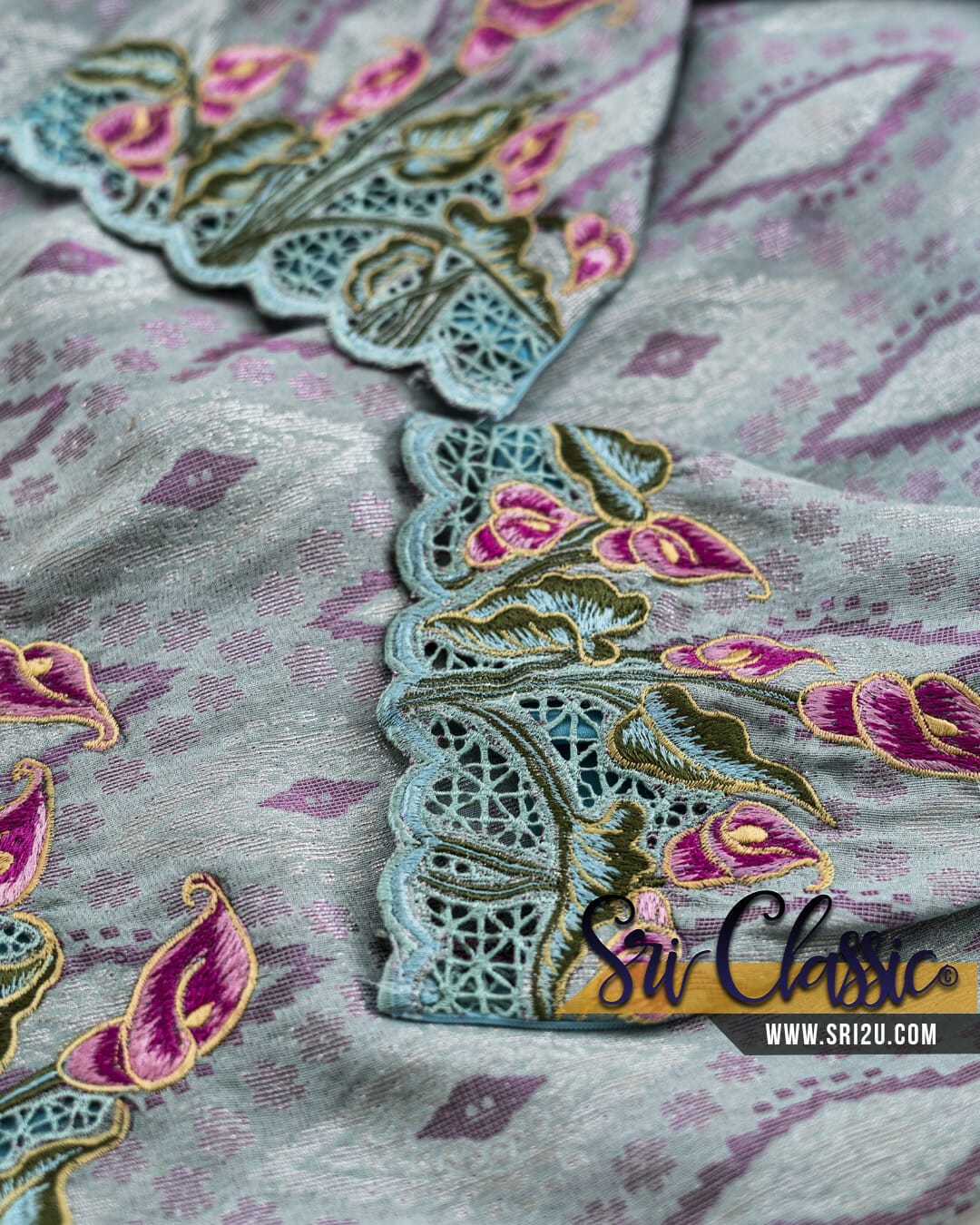 Baju Songket Sulam Goyang Kerawang Motif Bunga Lily Clara Dengan Kerawang Pagar