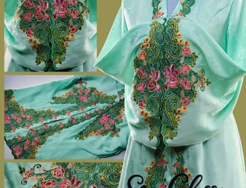 Sulam Kerawang Baju Kebaya Tradisi Dengan Motif Bunga Cempaka dan Bunga Tanjong serta Kerawang Daun