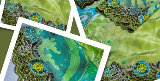Baju Kurung Riau Batik Sutera Bersulam Kerawang Motif Bunga Dahlia dan Tembikai