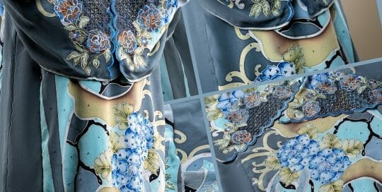 Baju Kurung Tradisi Sulam Goyang Motif Bunga Peony Dengan Kerawang Pagar